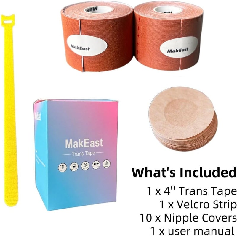 MakEast 2 Rolls Trans Tape for Transitioning Chest Binding Tape Latex Free FTM Chest Binder with Nipple Covers 2 in X 16.5 ft - Image 4
